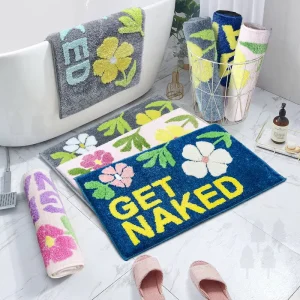 Quick dry Bath Rug Super Cozy Funny Letter Bathroom Decor Mats Flowers Get Naked Bathroom Rugs Non Slip Bath Mat for Tub