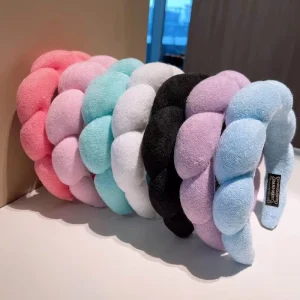 Quick dry thick sponge headband suitable for women’s puffy makeup and spa headband with towel for face washing and twisted hea