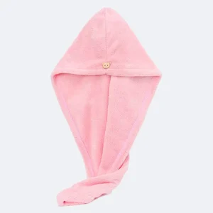 Quickly Absorbent Microfiber Towel Turban Cap with Button Turban Anti Frizz Wrap Hair Curly Pink Bath Drying Women Hair Towel