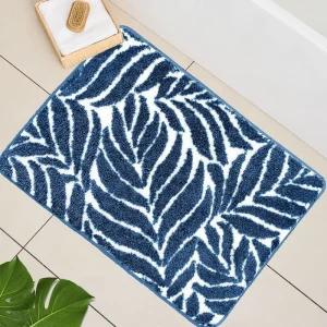 Quickly Absorbent Microfiber Tufted Leaves Shape Anti Slip Bathroom Mat Flocking Plush Bath Mat Pet Friendly Bath Rug