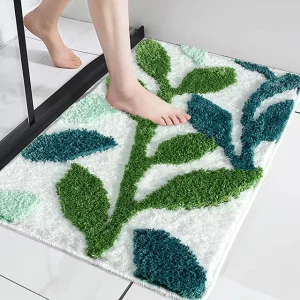 Quickly Absorbent Microfiber Tufted Leaves Shape Bathroom Mat Flocking Plush Tufted Bath Mat