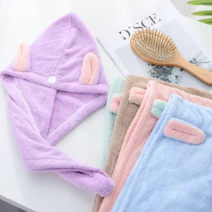 Quickly Dry Cute Rabbit Design Microfiber Hair Towel Wrap for Women