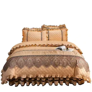 Quilt Cover Set Luxury European 100% Polyester Bedding Set Bed Skirt Embroidered 3D Lace Edge