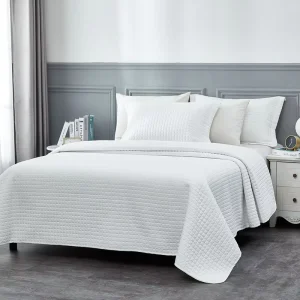 Quilted Bedding Set Quilted Coverlet Ensemble Set with 2 Pillowcases and Quilted Blanket