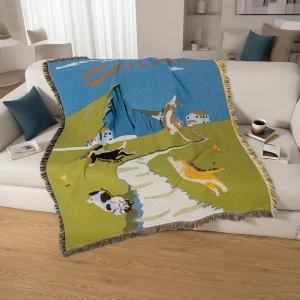 Quilted Jacquard Woven Throw Blanket Festival Animal Pattern Character Design Custom Printed Made of All Cotton Simple Style