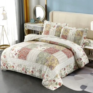 Quilted Striped Air Permeable Anti Pilling Bed Cover Set Three Pieces Double Bed Pure Cotton Hotel Home Use European American