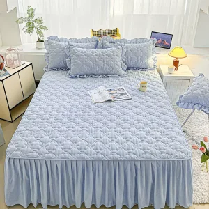 Quilted Thickened Printed Non Slip 3 Piece Bed Skirt Set Mattress Protector Fitted Sheet Bed Cover Hotel Home Use