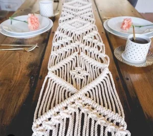 RT18004 Hand Woven Knotted Macrame Table Runner