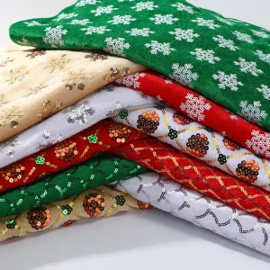 RTS Velvet Base Snowflake Embroidery 3mm Sequins Fabric for Christmas