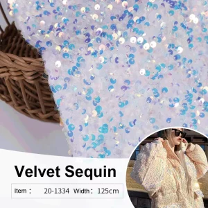 RTS in Stock White Gradient Glitter Shiny Reversible Fish Scale Embroidery Velvet Sequin Fabric for Evening Dress