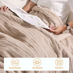 Rabbit Faux Fur Throw Blanket High Quality Cozy Reversible Custom Ruched Fluffy Solid Four Seasons Machine Washable for Home