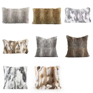 Rabbit Fur Pillow Cover 45x45cm Soft Plush Cushion Case Hidden Zipper Cozy Sofa Bedroom Decorative Throw Pillow