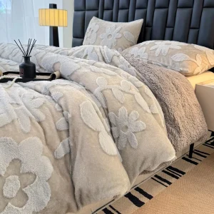 Rabbit Plush Wool Jacquard Eco Friendly All Season Double Layer Thickened Warm Home Decorative Travel Cover Blanket
