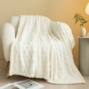 Rabbit Velvet Jacquard Faux Fur Blanket Solid Color Warm and Comfortable Thickened for Winter Home Leisure for Lunch Break