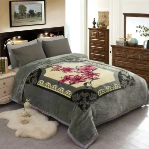Rachel Blanket King Size 200*240, 6kg Heavy Korean Style Blanket 2 Ply Double Bed Blanket, Grey Green Rose