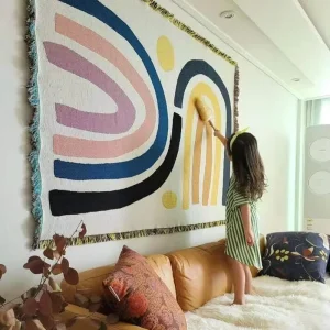 Rainbow Animal Girl Woven Jacquard Blanket Rugs Woven Tapestry Blanket