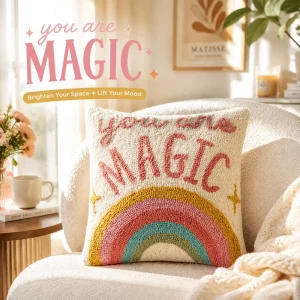 Rainbow Hook Pillow Cover with You Are Magic Letter Design for Kids Room Sofa Bed Boho Tufted Decorative Cushion Cover Home