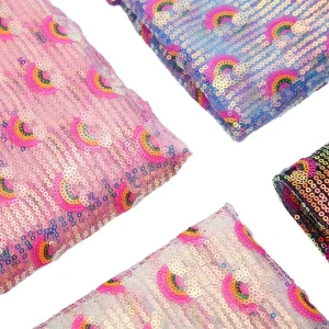 Rainbow Printed 3mm Sequin Tricot Satin Mesh Net Embroidered Girls’ Dresses Bags Shoes Wedding Skirts Toys Woven Lightweight