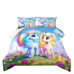 Rainbow Unicorn Feather Down Quilted Four Season Customizable Comforter Set Digital Print Synthetic