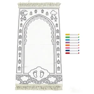 Ramadan Decor Eid Mubarak Muslim Gift Islamic Prayer Carpet Painting Colorful Children’s Prayer Mat Set