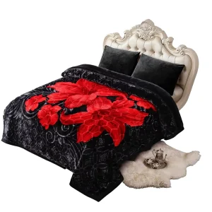 Raschel Factory China Korean Style Blanket King Size Thick Raschel Floral Winter 2 Ply Silky Soft Plush Warm Durable Fade