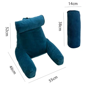 Reading Pillow Velvet Back Support Pillow Back Rest Support Cushion Bed Rest Pillow with Detachable Neck Roll for Watching TV