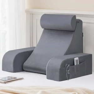 Reading Pillow for Bed with Firm Back Support Big Pockets Back Pillow for Bed Sitting Up Watching TV Nursing Recovery Gaming