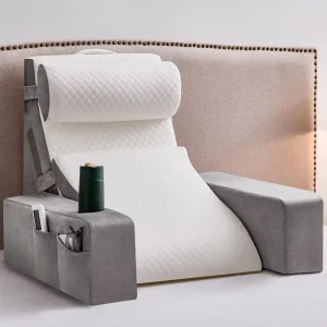 Reading Pillow for Sitting in Bed Adult Back Pillow with Arms Pockets Cup Holder Memory Foam Filled Anti Dust Mite Body Support