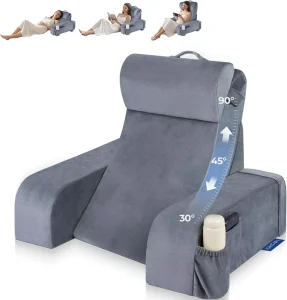 Reading Pillow with 30 90° Adjustable Angle and Height 2 in 1 Back Wedge Pillow for Bed Sitting up with Detachable Arms Rest