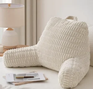 Reading Pillow with Shredded Memory Foam Back Pillow for Sitting Up with Extend Arms Pockets Bed Pillow with Washable Cover