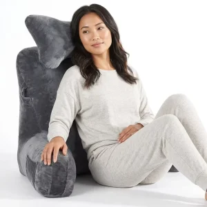 Reading & Sitting up Support Backrest Pillow with Shredded Memory Foam Removable Washable Cover Pockets 24inch Grey