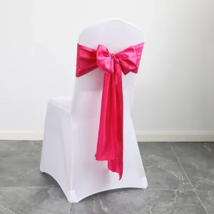 Ready Made Washable Satin Ribbon Chair Back Decorations Wedding Banquet Party Chair Covers with Floral Bow Sashes