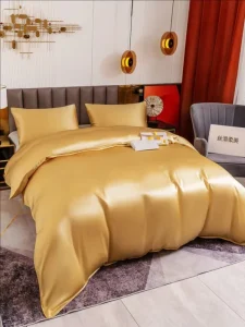 Ready Stock 100% Mulberry Silk Printed Bedding Set 4Pcs Solid Color 19mm King Queen Size Duvet Cover Flat Sheet Pillowcase Water