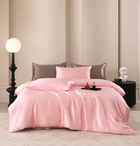 Ready Stock 100% Mulberry Silk Printed Water Resistant All Season Bedding Set 4Pcs Solid Color 19mm King Queen Size Pillowcase