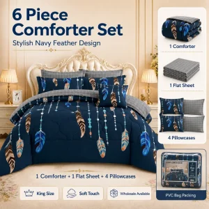 Ready Stock Luxury 6 Piece Microfiber Comforter Set King Size Printed Bedding Set with 4 Pillowcases