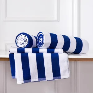 Ready Stock Luxury Hotel Resorts Beach Towel Set White Blue Stripe Cabana Cotton Hand Towel for Pool Ready Stock Cotton Towel