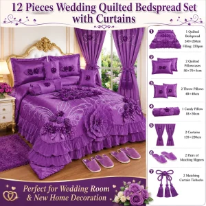 Ready Stock Multiple Colors 12 Pieces Wedding Bedspread Set with Curtains for USA Canada