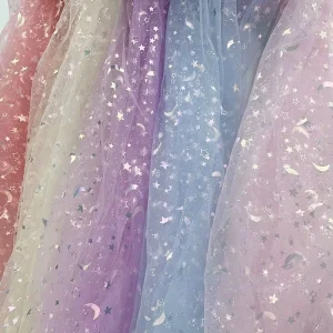 Ready to Ship 100% Polyester Foil Printed Stars and Moon Mesh Tulle Fabric for Kids Dress