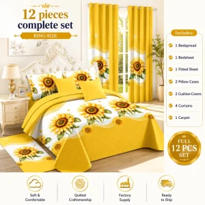Ready to Ship 12 Piece King Size Bedding Set Bedspread Sheet Set with Matching Curtains