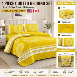 Ready to Ship 4 Piece Quilted Bedspreads Coverlets Fitted Sheet and 2 Pillowcases Set Super Soft Bedding Set