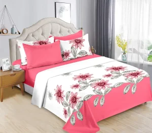 Ready to Ship 6 Piece Printed Bed Sheet Set with Fitted Sheet and 4 Pillowcases