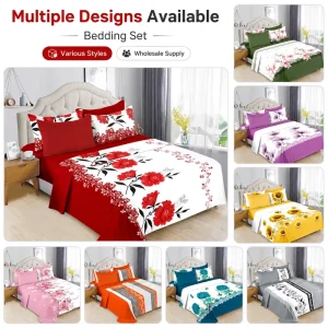 Ready to Ship Custom 6 Pieces Bed Sheet Set King Size Cotton Flat Fitted Sheet with Pillowcases Floral Printed