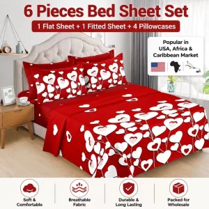 Ready to Ship King Size 6 Piece Cotton Bed Sheet Set Includes Flat & Fitted Sheet with Pillowcases Floral Printed