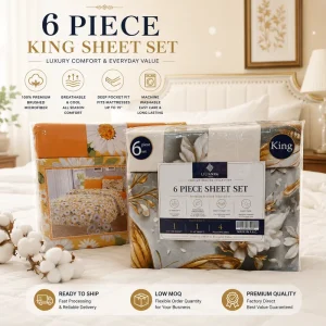 Ready to Ship King Size 6Pcs Bed Sheet Set Luxury Floral Cotton Bedding Set for All Season