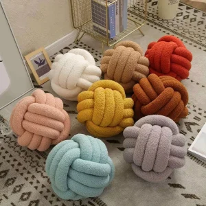 Ready to Ship Knot Pillow Ultra Soft Decorative Knotted Ball Throw Pillow Hand woven Sherpa Pillows Cushion Red Navy Brown
