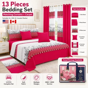 Ready to Ship Out 13 Pieces Bedding Set with Curtains and Carpet