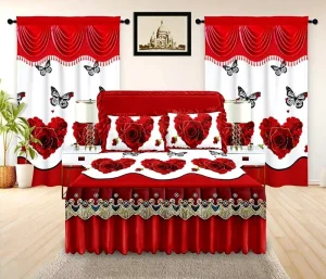 Ready to Ship Printed Floral 5 Pieces Bed Skirt Set With Valance King Size Bed Sheet Bedskirt Set with Curtain Bedding Sheet Set