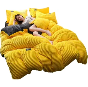 Ready to Ship Velvet Flannel Bedding Set Stripe Sheet Pillowcase Blanket Sale Bed Sheet Sets