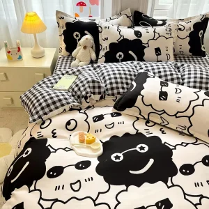 Real Cool Polyester Sanded Printing Duvet Cover Bed Flat Fitted Sheet Bedding Set