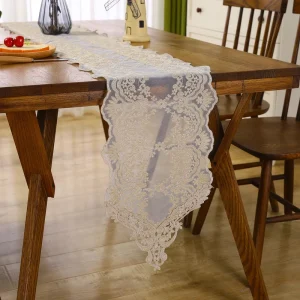 Rectangle Lace Macrame Embroidered White Polyester Reusable Table Runner Vintage Shabby Chic Wedding Long Tables